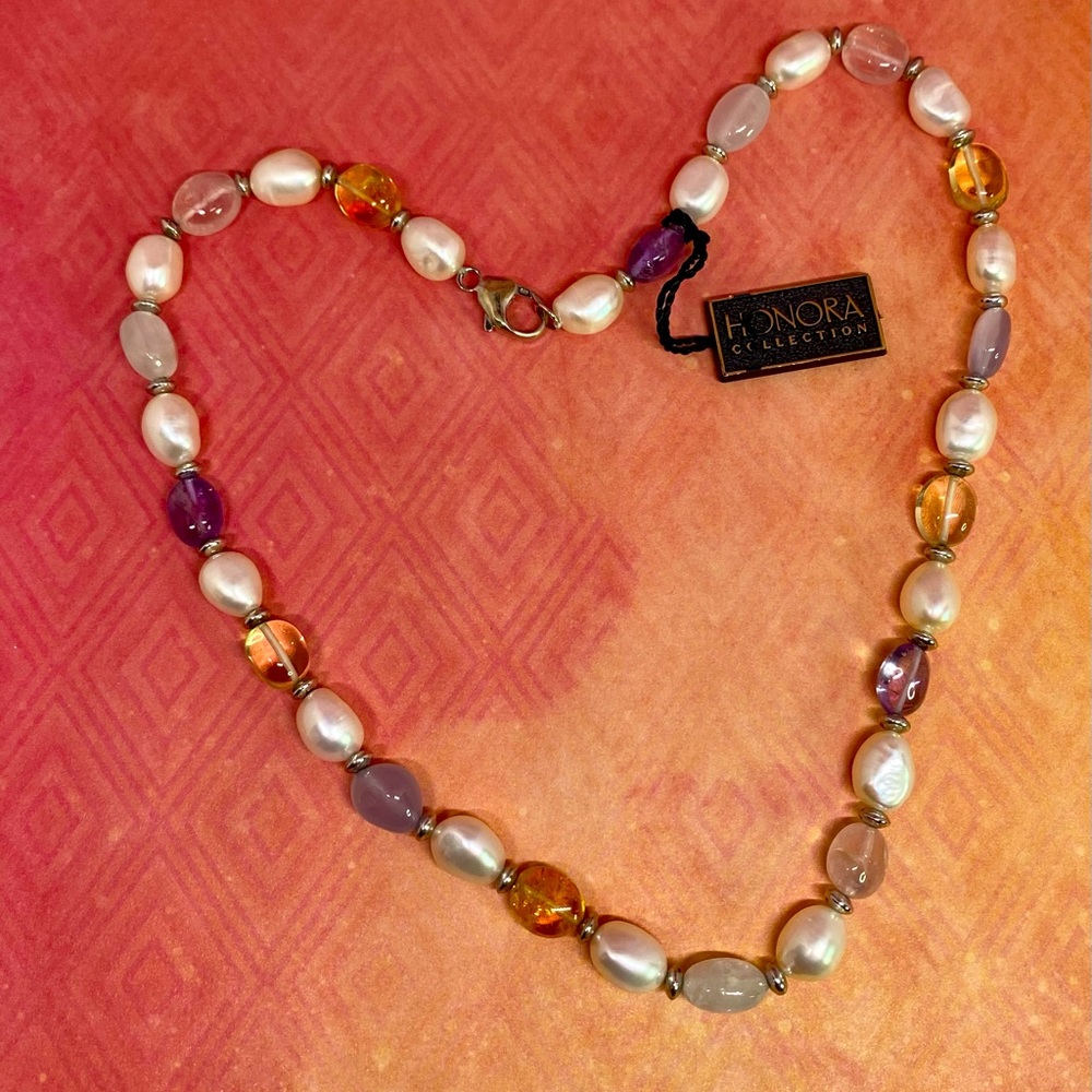18”L Honora Baroque & Polished Gemstone Necklace - Picture 2 of 6